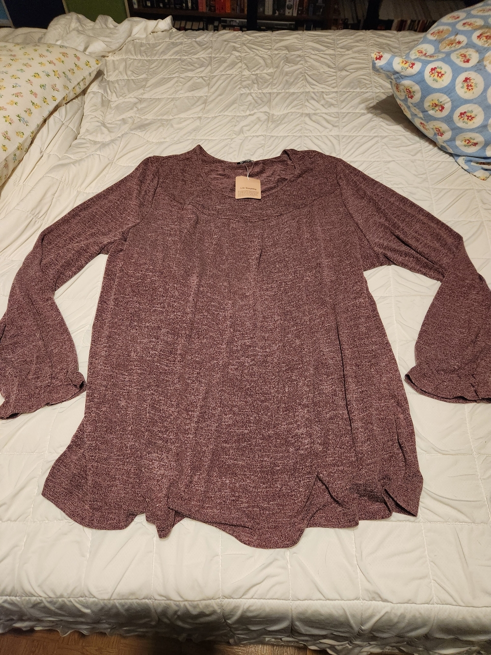 BloomChic Marled Long-Sleeve Scoop Neck Top - Plum